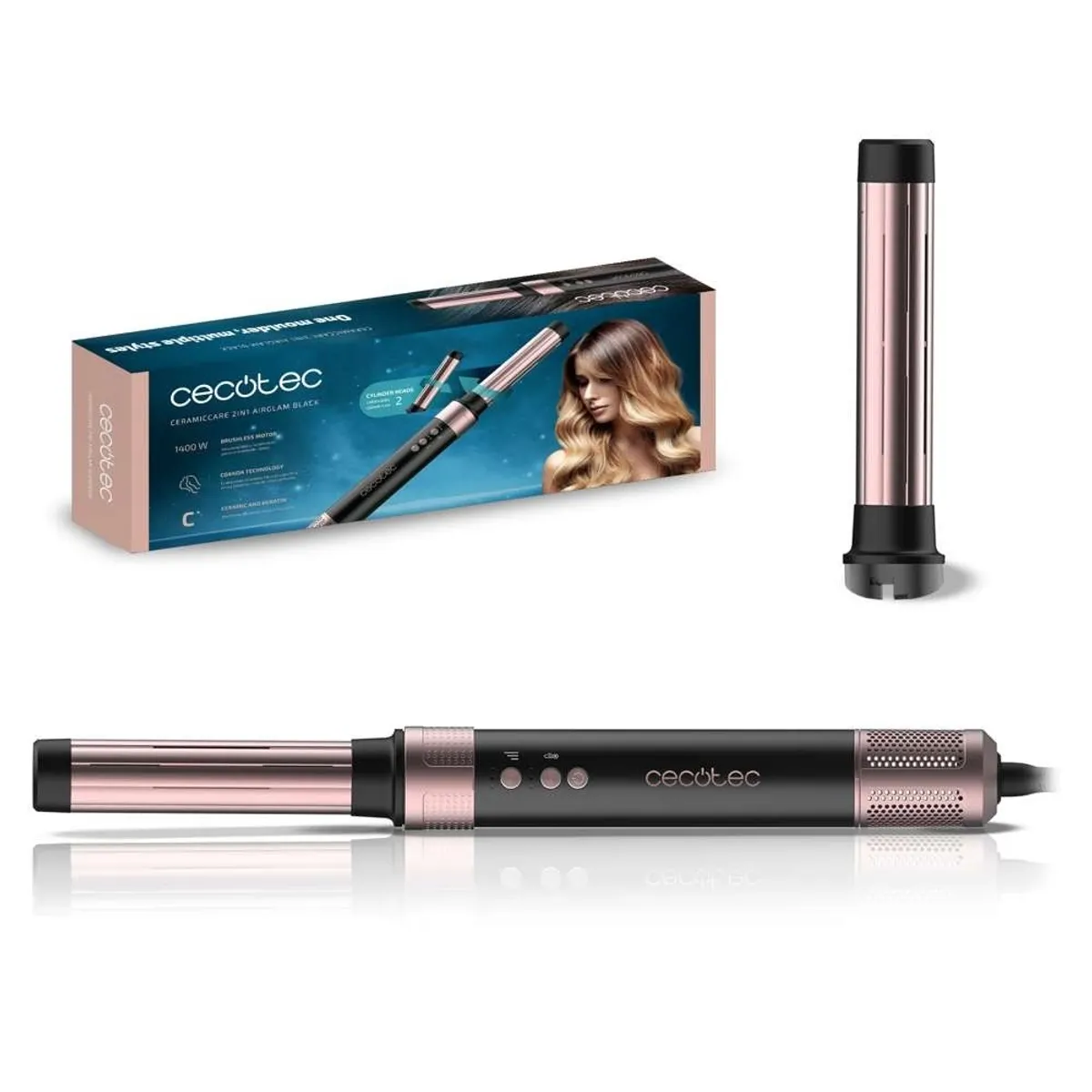 CECOTEC 244 CeramicCare 2in1 AirGlam hajformázó Coanda 1400 W kerámia keratin bevonatú fejek #1