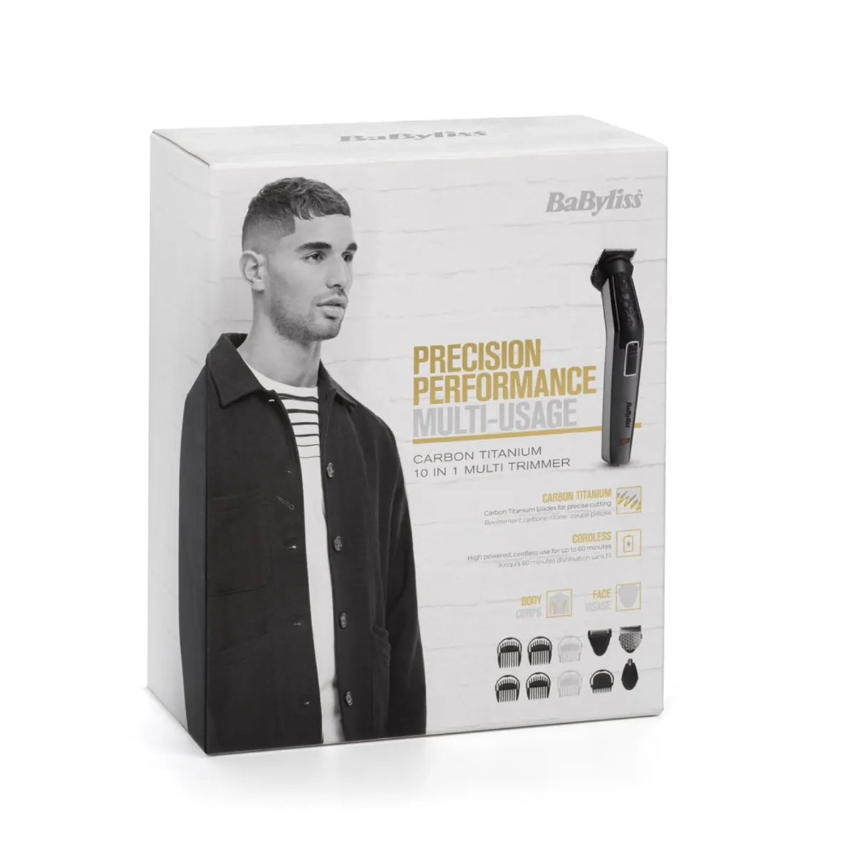 BaByliss MT727E trimmelő titán penge vezeték nélküli beépített akkumulátor 8 ó töltés 60 perc kivehető kés mosható 4 hosszbeállítás min 0,5 mm max 8 mm 10 fésű #4