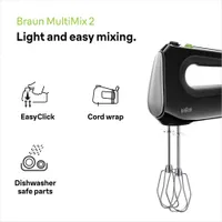 Braun HM2110BK kézi mixer 500 W 4 sebesség turbo dagasztóhorgok habverő 1,25 m vezeték fekete #4
