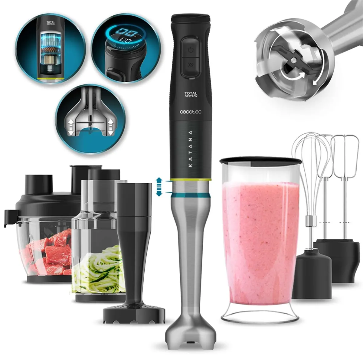 CECOTEC 03979 Merülő mixer 1500 W 21 fokozat Titán pengék BPA-mentes kanna 800 L edény üveg beépített kijelző turbo #1