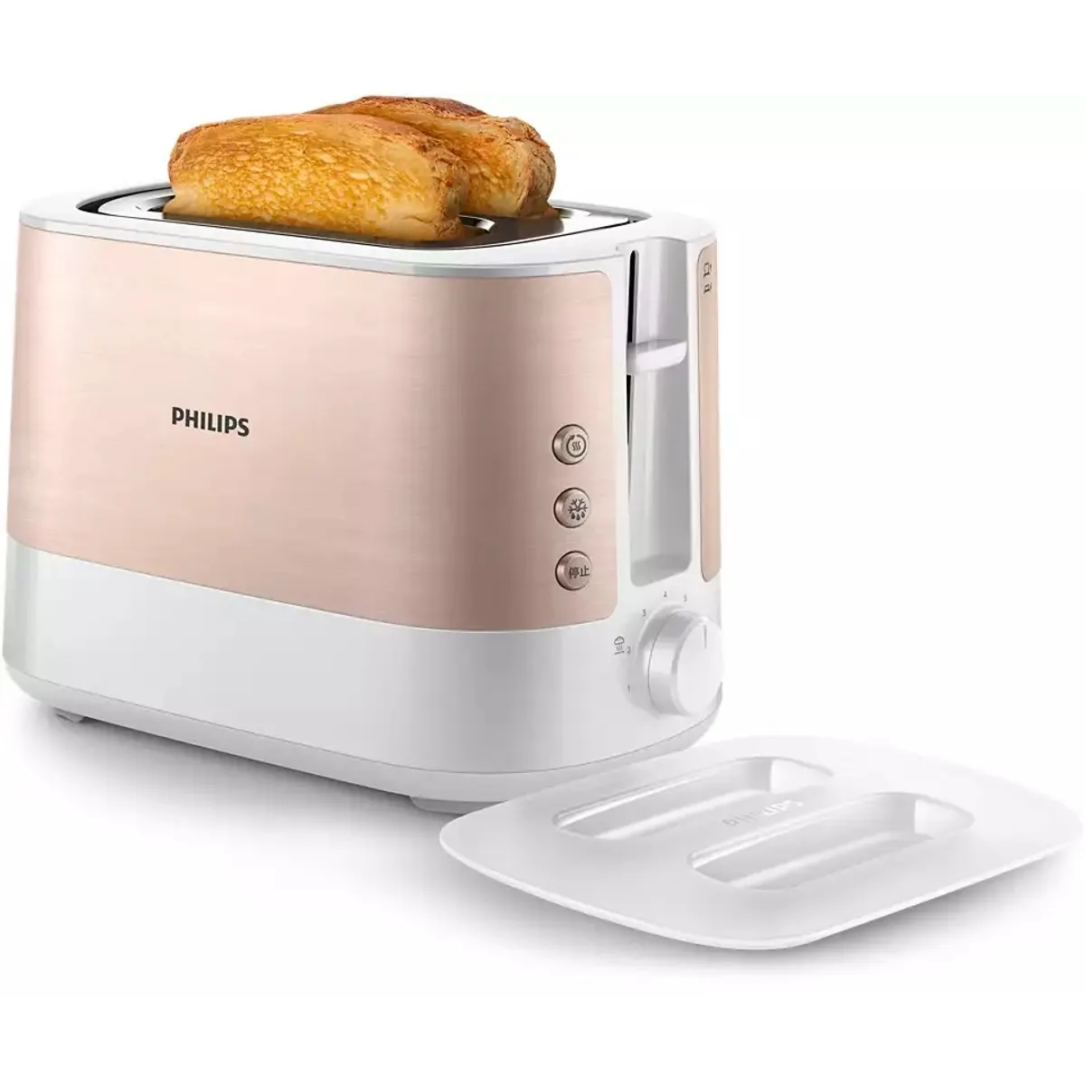 PHILIPS HD2638/11 Kenyérpirító 2 szeletes 7 fokozat automatikus kikapcsolás olvasztás újramelegítés emelő morzsatálca rózsaarany-fehér #7