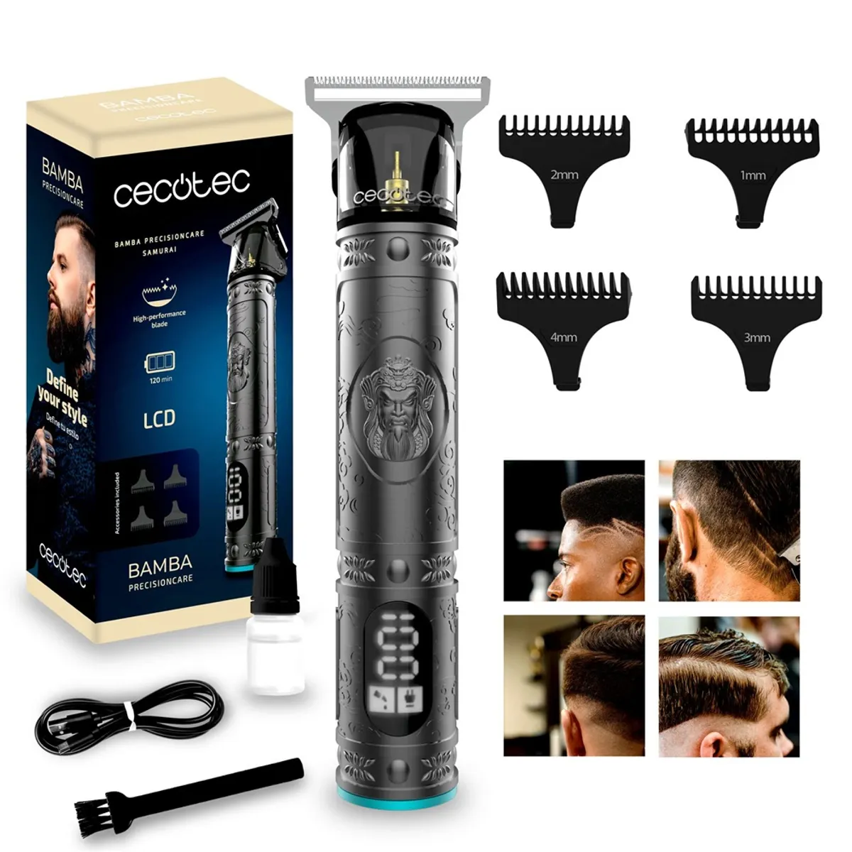 CECOTEC 03380 hajvágó 4 fokozat LCD kijelző beépített akkumulátor alapállomás gyorstöltés 90 perc működés 120 perc olaj tisztító kefe univerzális #2