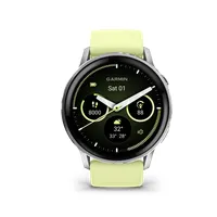 Garmin 010-03014-02 Venu 4 45mm AMOLED kijelző 1.4" felbontás 454x454 érintőképernyő 8 GB Wi-Fi GPS ezüst tok citromsárga szilikonszíj