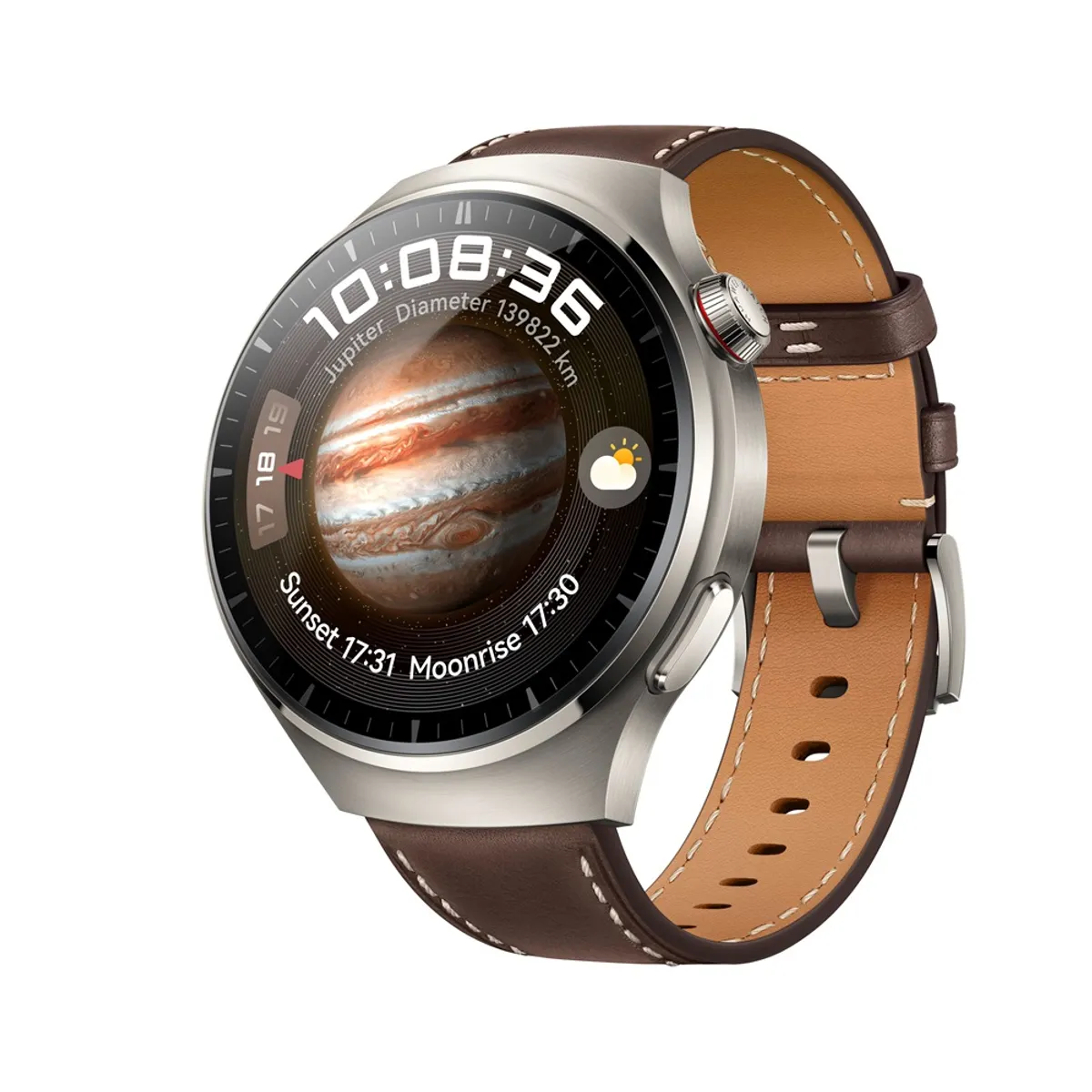 Huawei 55020AMG okosóra titán tok 48 mm barna bőr szíj 1,5" AMOLED NFC BT5.2 GPS eSIM IP6X 30 m Állandó kijelző #1