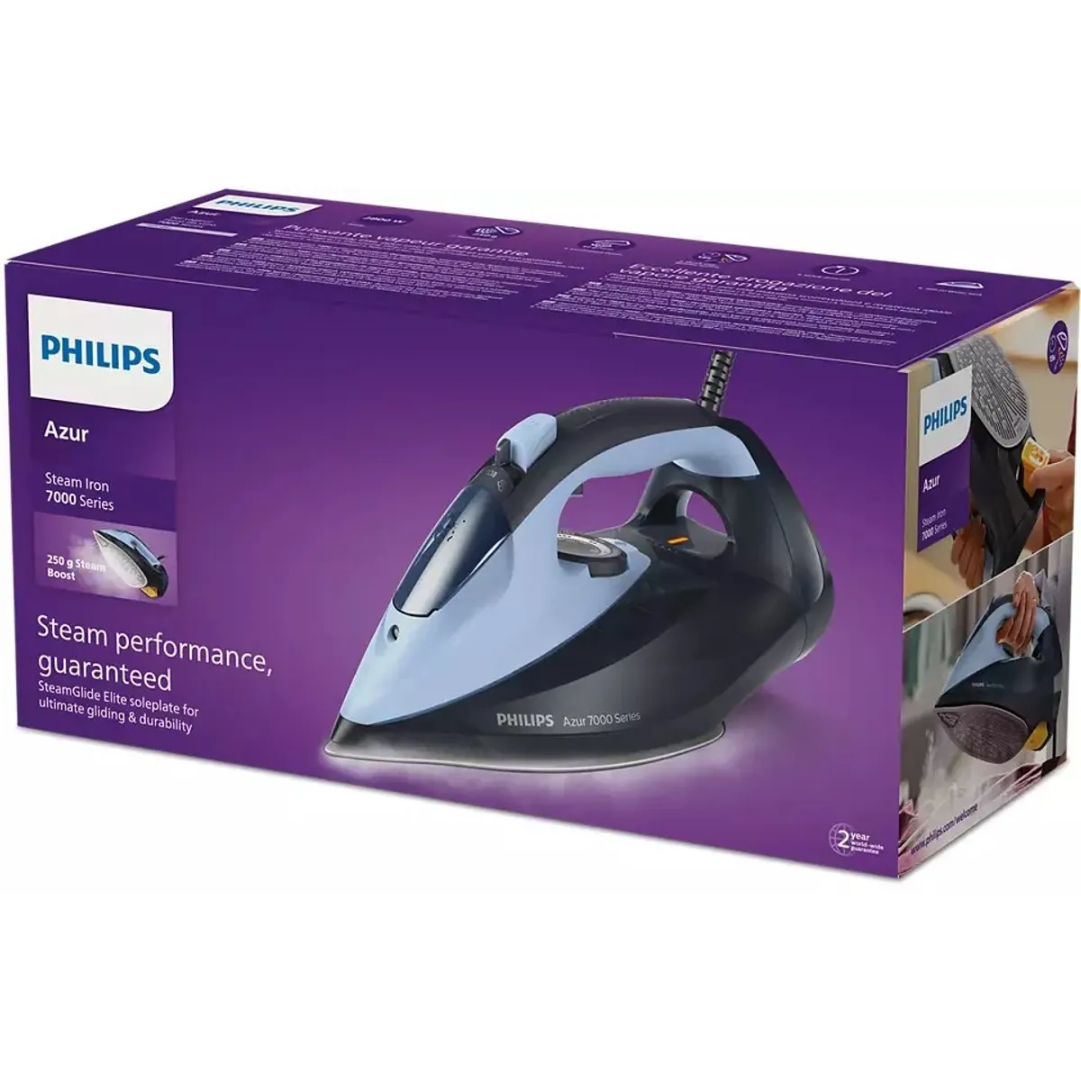 PHILIPS DST7041-20 Száraz és gőzölős vasaló SteamGlide Elite 2,5 m vezeték 2 800 W 180 g per perc 0,3 L látható vízszint automatikus kikapcsolás 8 perc #2
