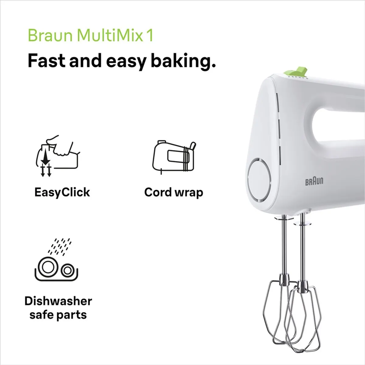 Braun HM1110WH Kézi mixer 450 W 4 fokozat Turbo habverő dagasztóhorgok mosogatógépben tisztítható részek 1,25 m fehér #4