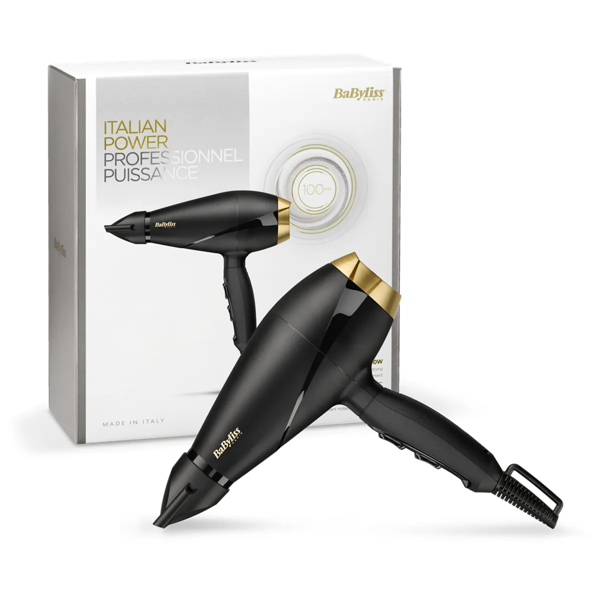 BaByliss 6704E Hajszárító 2000 W 2 hő 2 sebesség Cool shot koncentrátor fúvóka 2,8 m olasz AC motor fekete-arany #3
