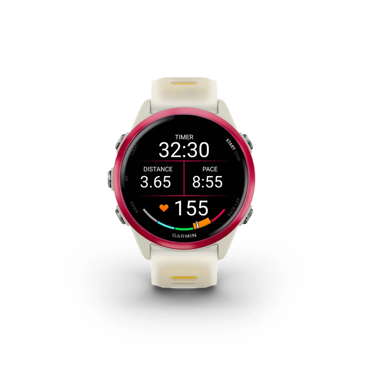 GARMIN 010-02970-02 Forerunner 570 málna 1.2" AMOLED 390x390 érintőképernyő 8 GB Wi-Fi GPS szilikon fehér sárga 42mm #1
