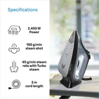Braun SI3055BK Gőzölős vasaló beépített tartály 0,27 L 2400 W gőz 45 g/perc 180 g/perc kerámia talp öntisztító 2 m vezeték hegyes vasalóorr #3