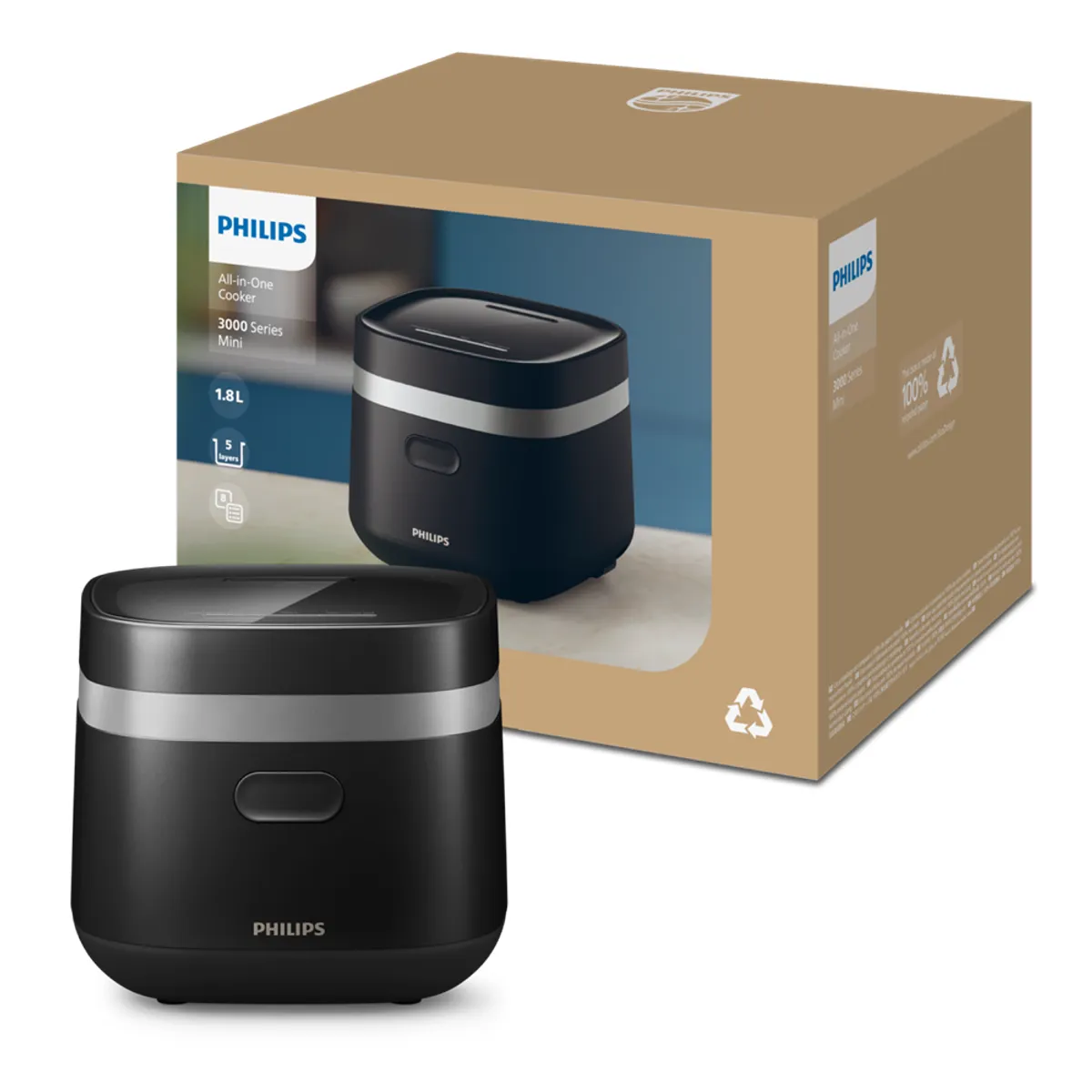 PHILIPS HD3090/80 Multifunkciós készülék 1,8 L 436 W, 8 program, beépített kijelző, hőmérséklet-szabályozás, rizs funkció, nem tapadós bevonat, fekete #6