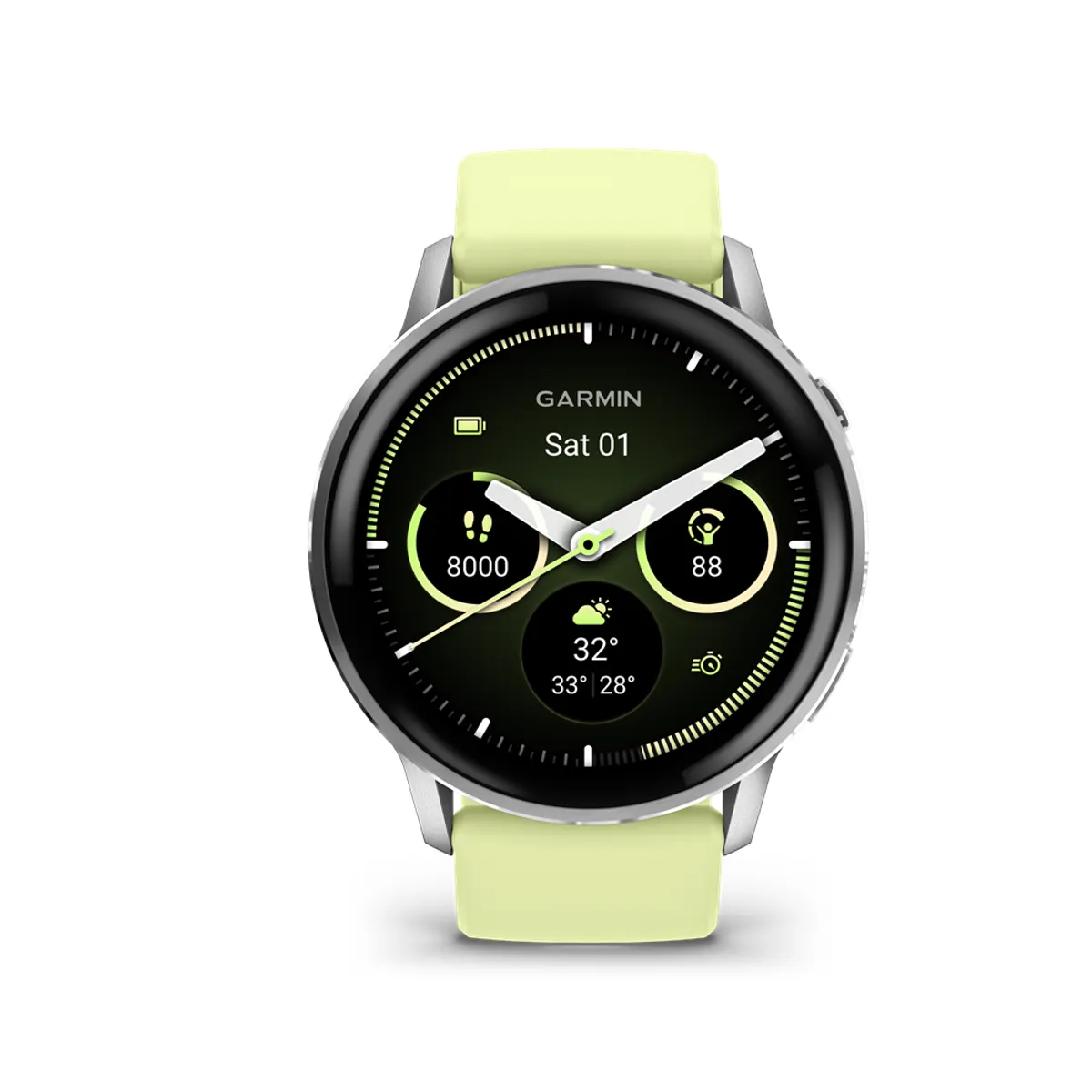 Garmin 010-03014-02 Venu 4 45mm AMOLED kijelző 1.4" felbontás 454x454 érintőképernyő 8 GB Wi-Fi GPS ezüst tok citromsárga szilikonszíj #1