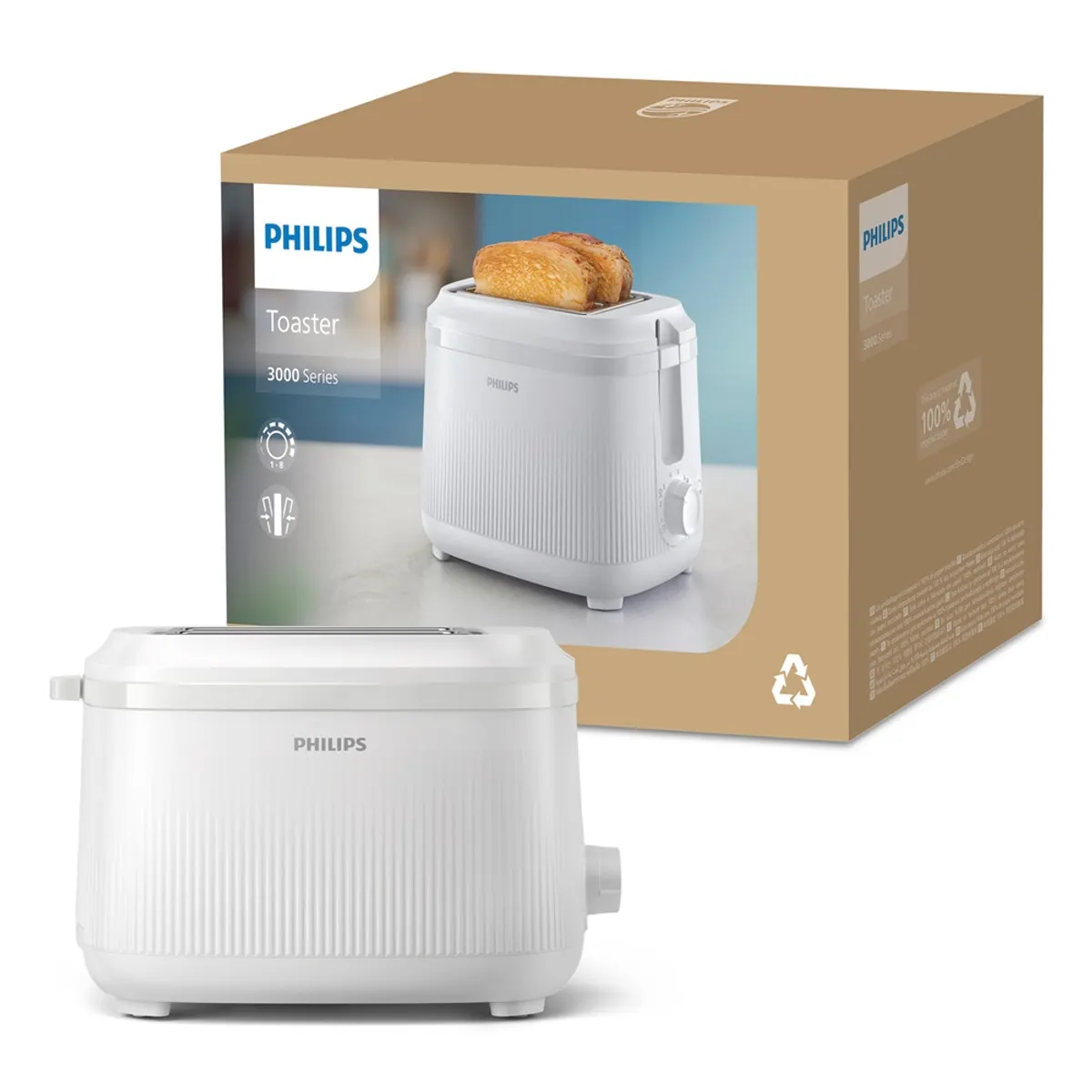 PHILIPS HD2511-00 kenyérpirító 900 W 2 szelet 8 fokozat automatikus kikapcsolás önközpontosító kenyérmechanizmus morzsatálca fém ház #2