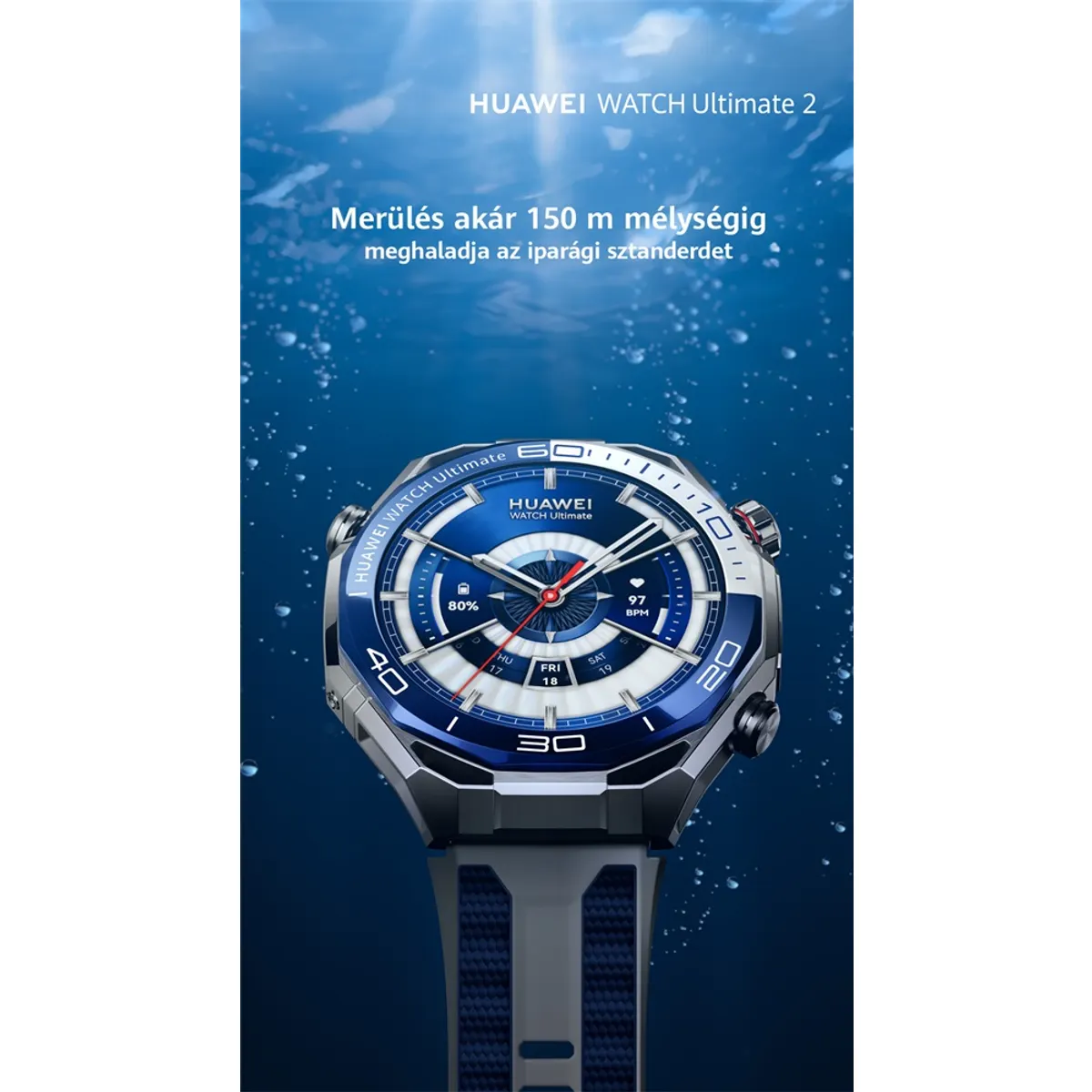 Huawei 55020GBB Watch Ultimate 2 fekete acél óratok GPS aktivitásmérő pulzusmérő IP69 szilikon szíj #8