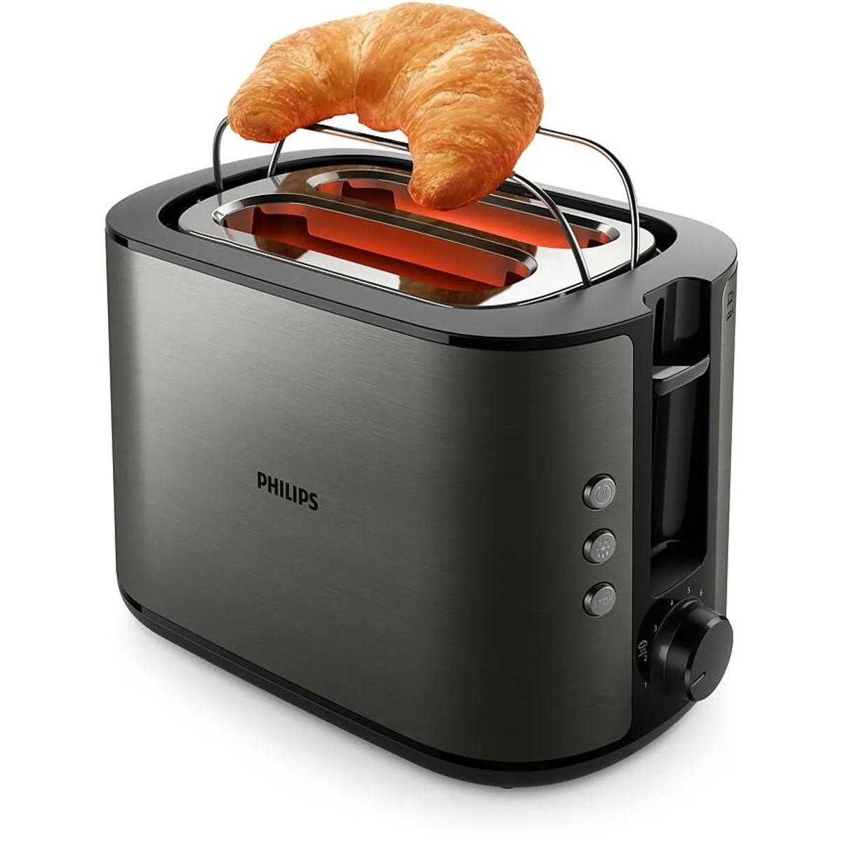 PHILIPS HD2651/80 kenyérpirító 2 szeletes titán 8 fokozat olvasztó funkció újramelegítő morzsatál automatikus kikapcsolás csúszásgátló lábak #1