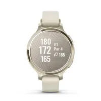 Garmin 010-02891-00 sportóra Lunar Gold bézs szilikon szíj 38 mm vízálló 50 m GPS GLONASS Galileo pulzusmérő zenevezérlés telefonkeresés USB-C töltő